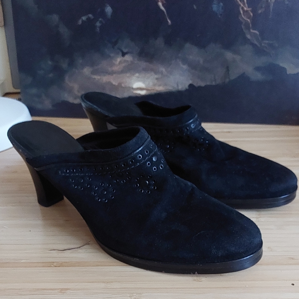 Cole Haan Black Mules with Perforated Design